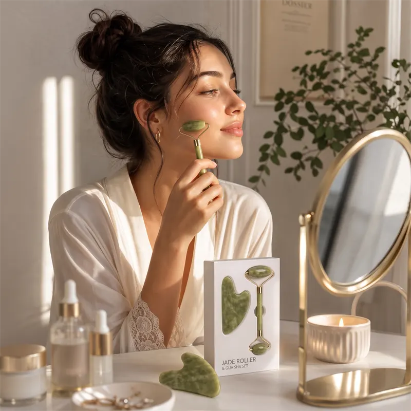 Kit Rolo de Jade e Gua Sha Beladermy para Aplicação de Sérum