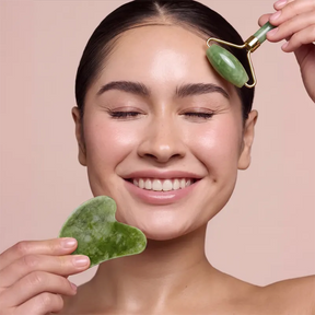 Kit Rolo de Jade e Gua Sha Beladermy para Aplicação de Sérum